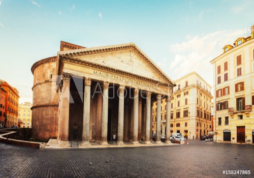 Picture of View of famous ancient Pantheon church in Rome Italy retro toned